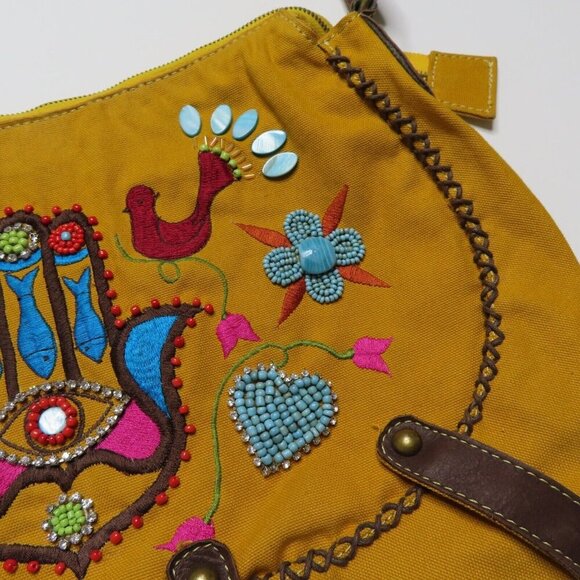 Mare Sole Amore Embroidered Eye Beaded Rhinestone Leather Strap Shoulder Bag - Picture 6 of 16